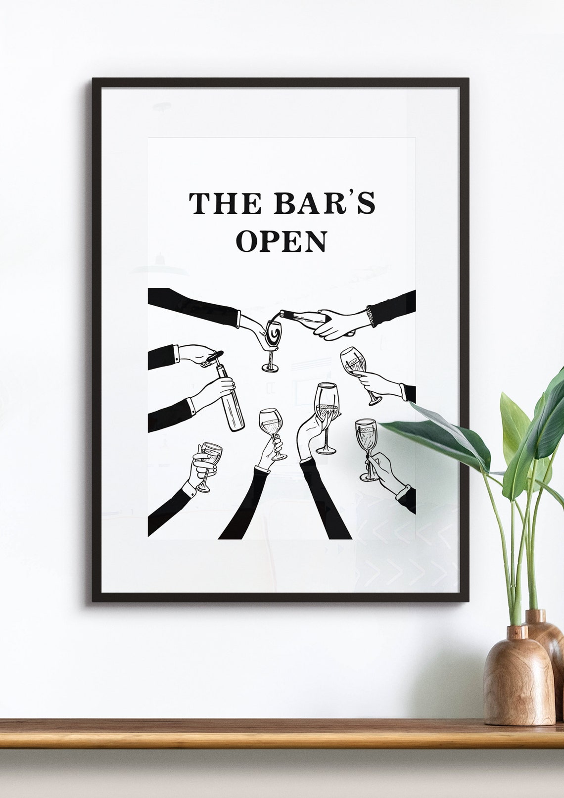 The Bars Open Monochrome Toasting Wine Glasses Bar Cart Poster - Image 3