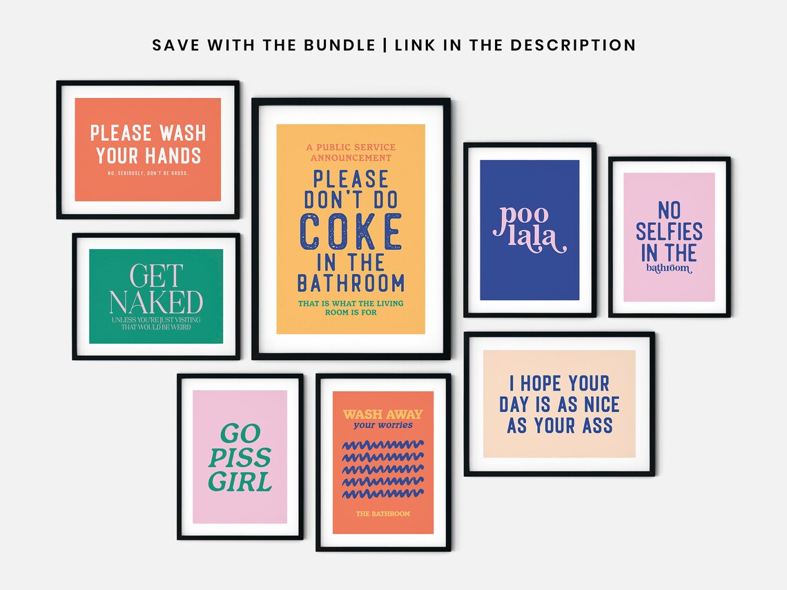 Go Piss Girl Funny Pink Green Bathroom Humor Typography Poster - Image 2