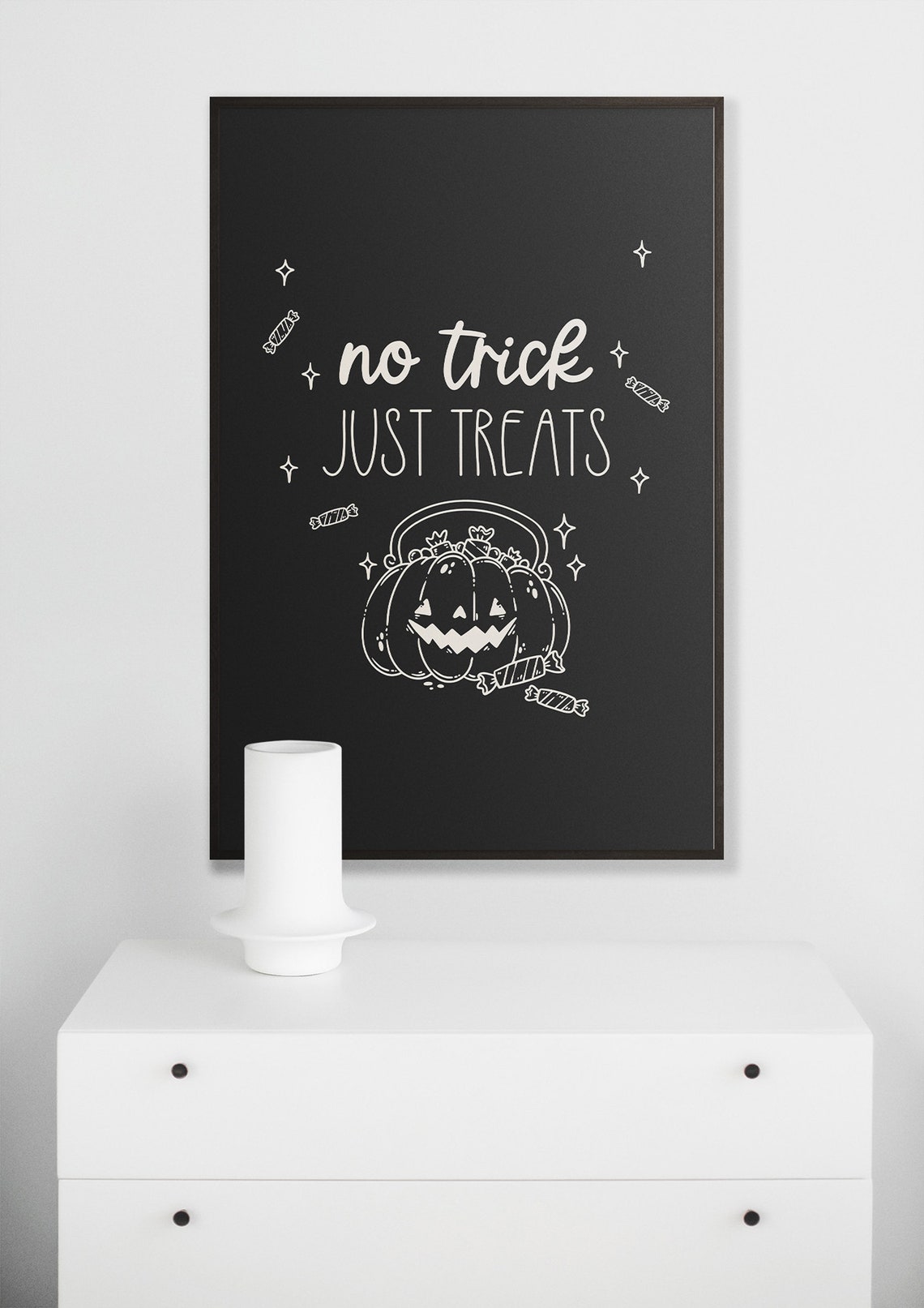 No Trick Just Treats Pumpkin Candy Basket Minimalist Halloween Poster - Image 4