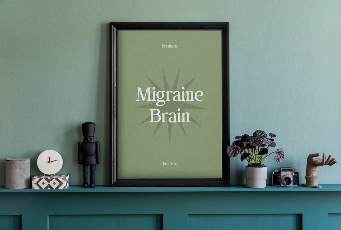 Migraine Brain Breathe In Breathe Out Sage Green Mindfulness Poster - Image 2