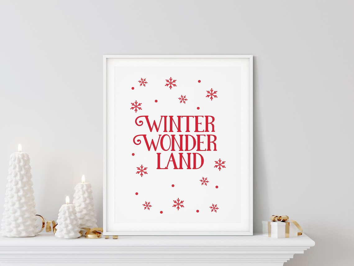 Winter Wonderland Snowflakes Red Script Festive Holiday Poster - Image 5