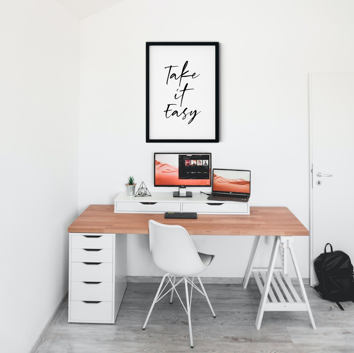 Take It Easy Elegant Script Calming Minimalist Quote Wall Art - Image 3