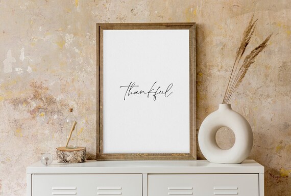 Thankful Elegant Script Gratitude Word Minimalist Wall Poster