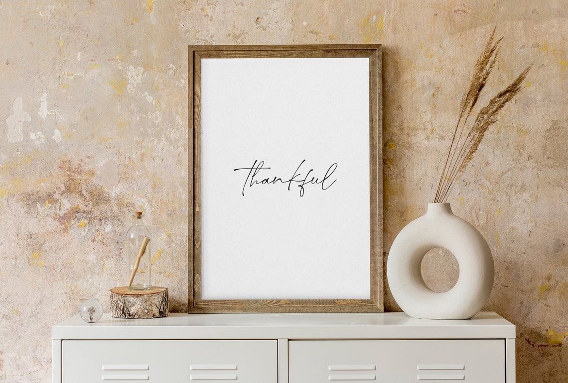 Thankful Elegant Script Gratitude Word Minimalist Wall Poster