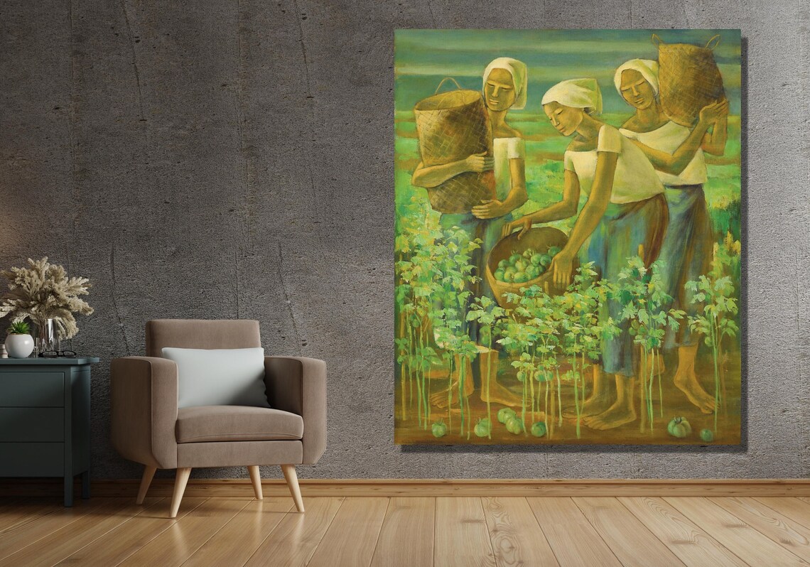 Anita Magsaysay Women Harvesting Fruit Filipino Painting Art Poster