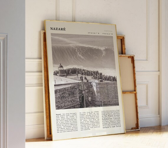 Vintage Nazare Portugal Big Wave Surfing Travel Poster