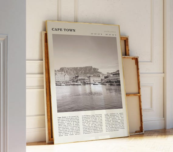Cape Town Waterfront Print South Africa Coastal Wall Art Vintage Black And White City Poster