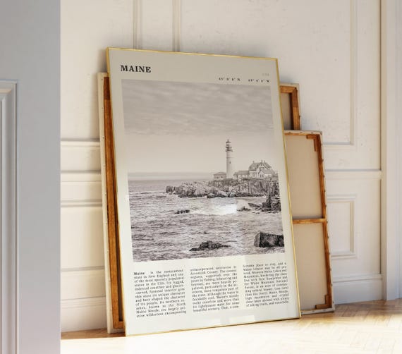 Maine Black White Poster Vintage Coastal Lighthouse Print Thoughtful Gift For New England Lovers