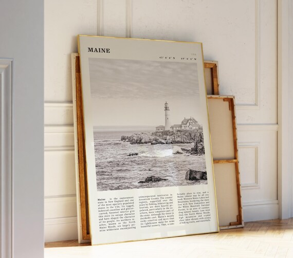 Maine Lighthouse Rocky Atlantic Coast Sepia Travel Photo Poster