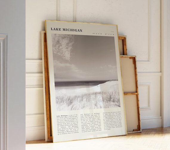 Lake Michigan Great Lakes Beach Black White Serene Travel Poster