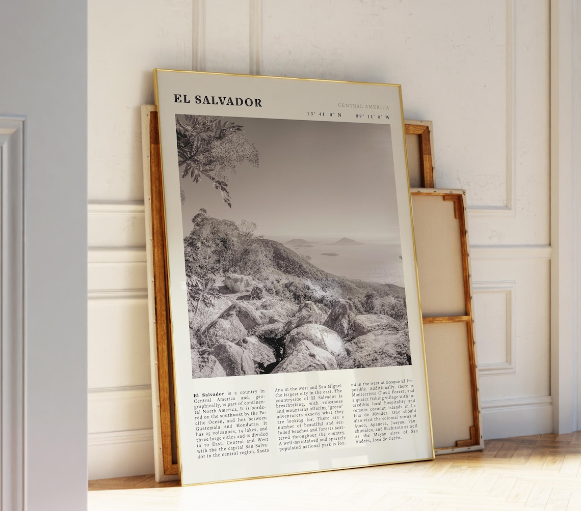 El Salvador Central America Rocky Coast Sepia Travel Photo Poster