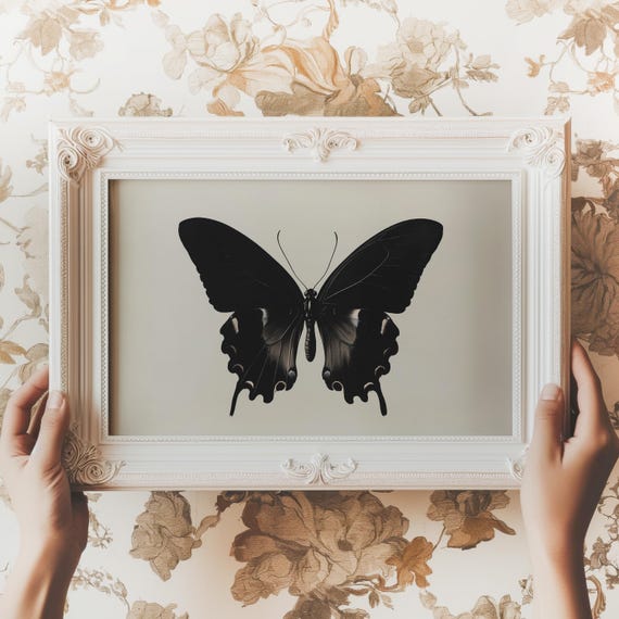 Vintage Black Butterfly Print Moody Dark Academia Wall Art Gothic Moth Insect Decor Painting