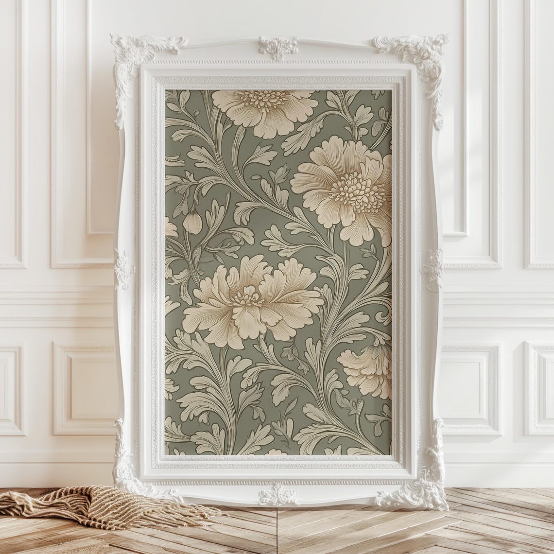 Cream Flower Morris Style Earth Tone Vintage Botanical Wall Art