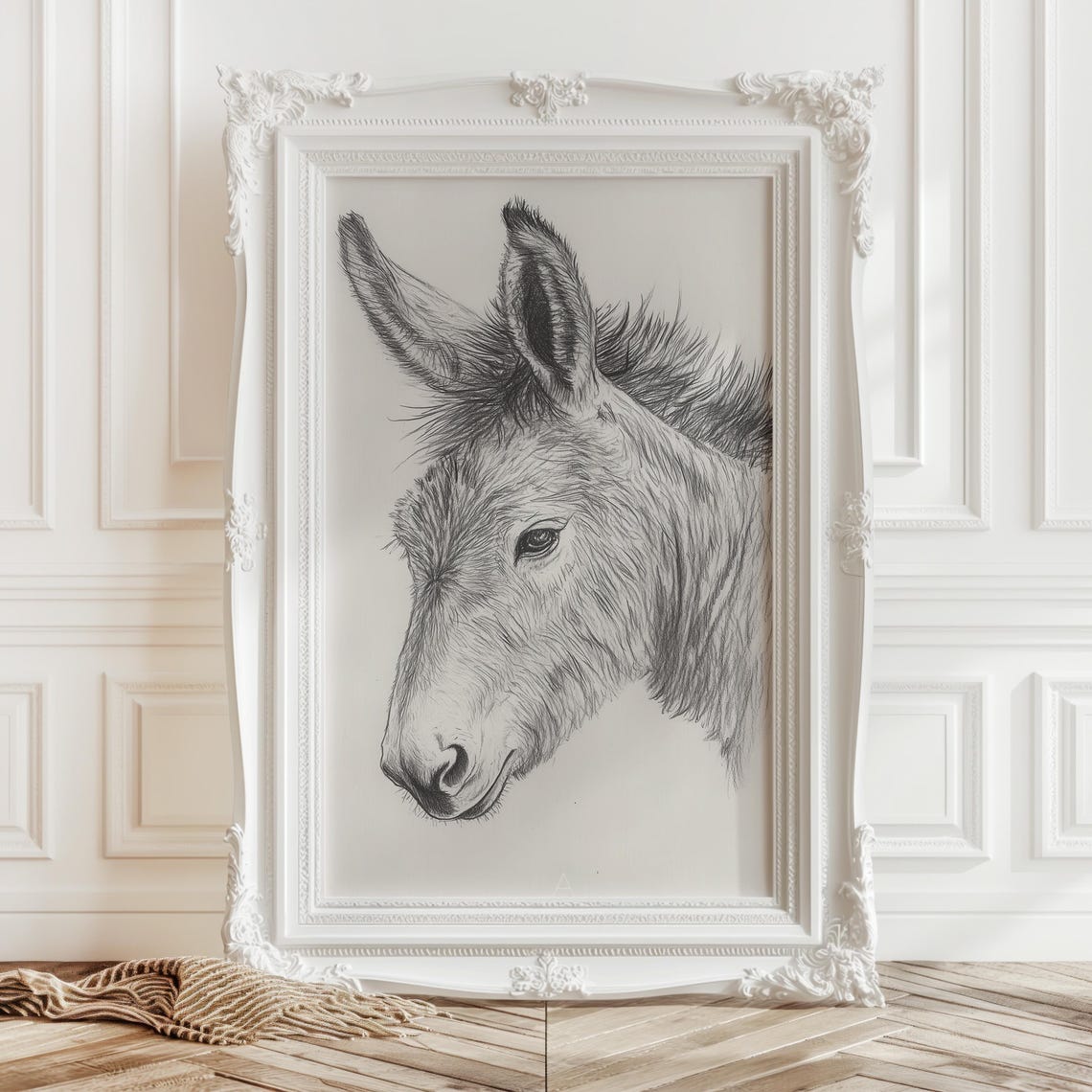 Donkey Head Pencil Sketch Drawing on Neutral Background Art Print