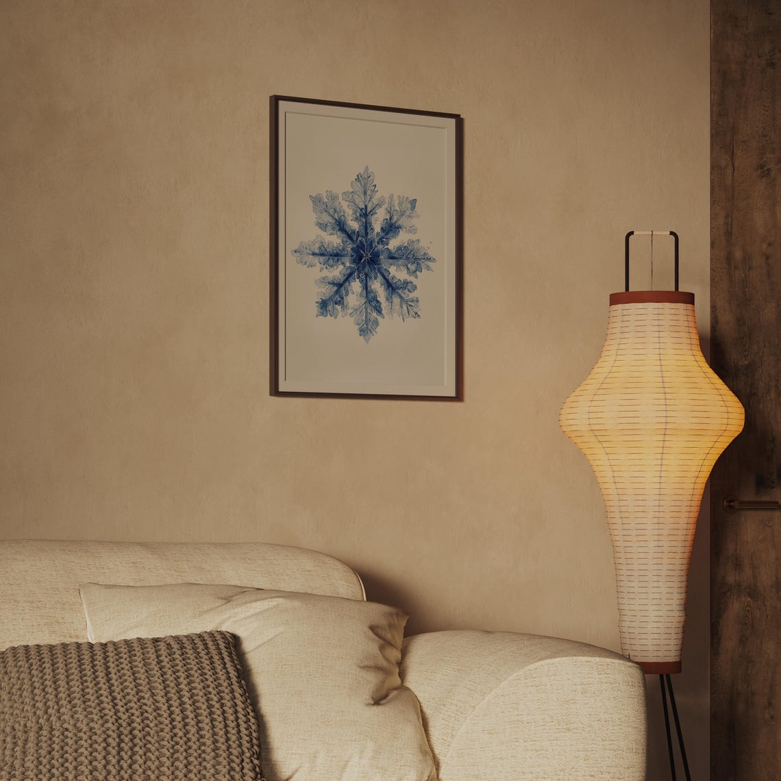 Blue Watercolor Snowflake Minimalist Winter Botanical Wall Art - Image 2