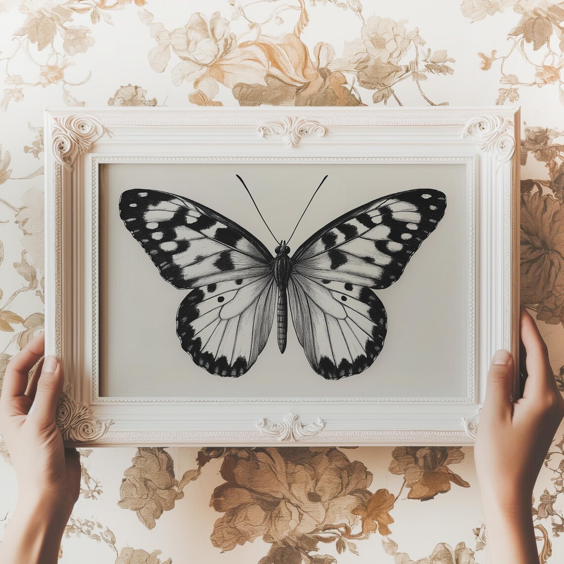 Vintage Black Butterfly Sketch Print Moody Insect Wall Art Gothic Moth Dark Academia Decor