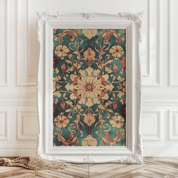 Vintage Rug Print Antique Tapestry Wall Art William Morris Modern Farmhouse Decor Rustic Antique Rug Artwork