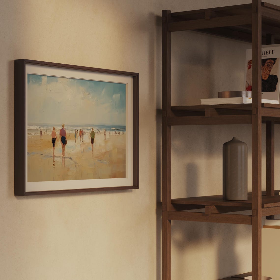 Summer Beach Scene Figures Walking Shoreline Coastal Painting Poster - Image 2