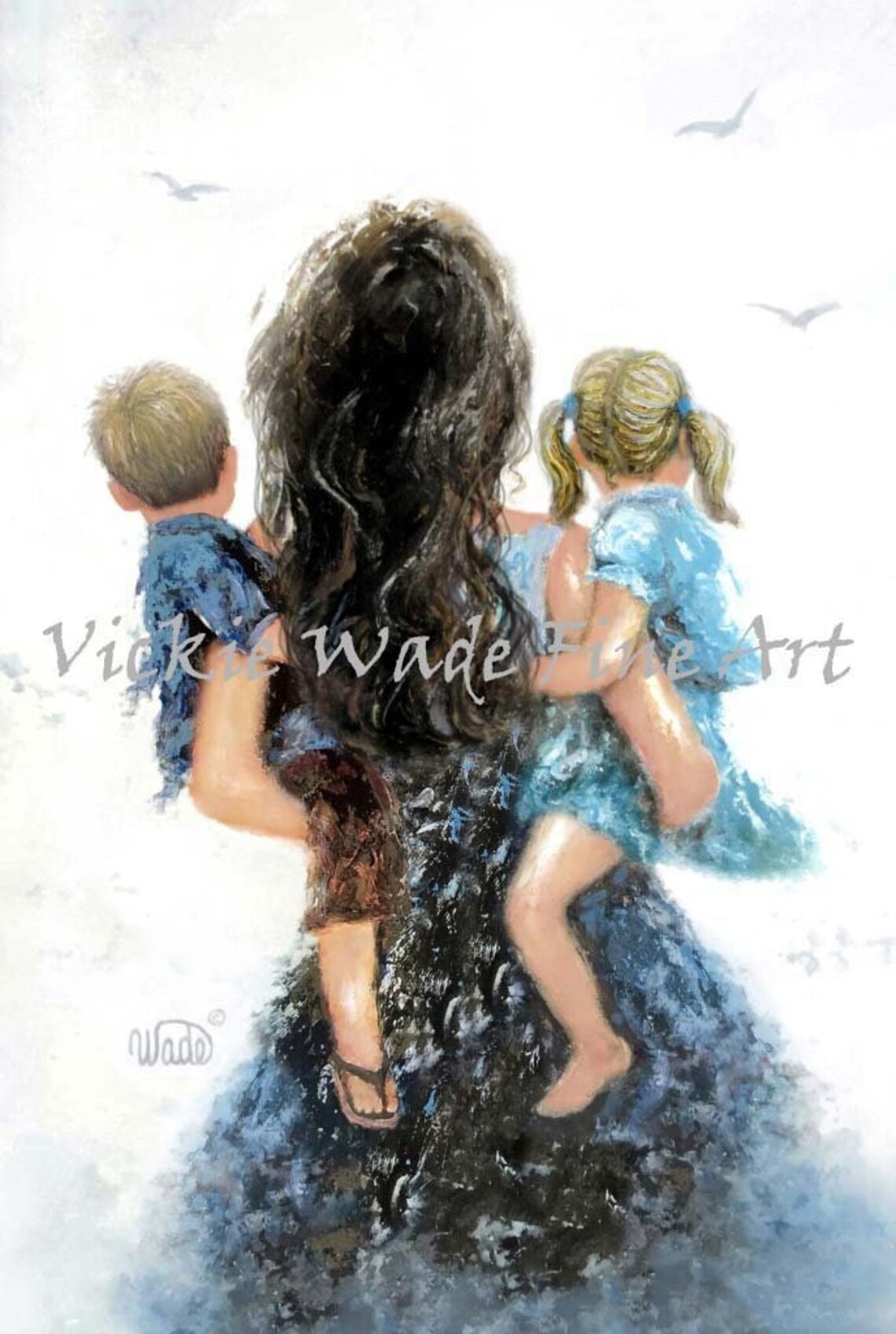 Mother Carrying Her Twin Son and Daughter on Her Hips Poster