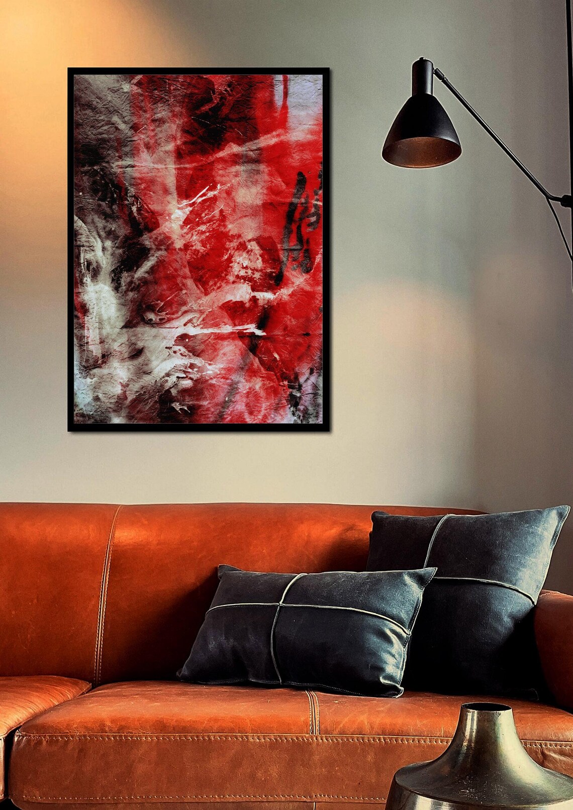 Sunset Clouds Abstract Painting Acrylic On Paper White Red And Black Strokes Abstract Art Print - Image 2
