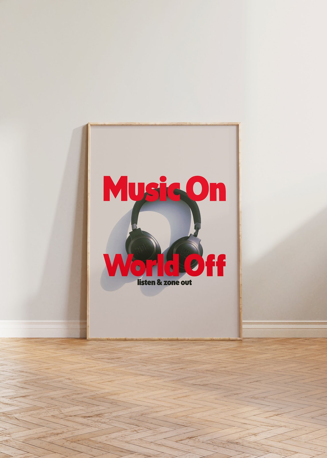 Music On World Off Headphones Retro Vintage Music Wall Poster