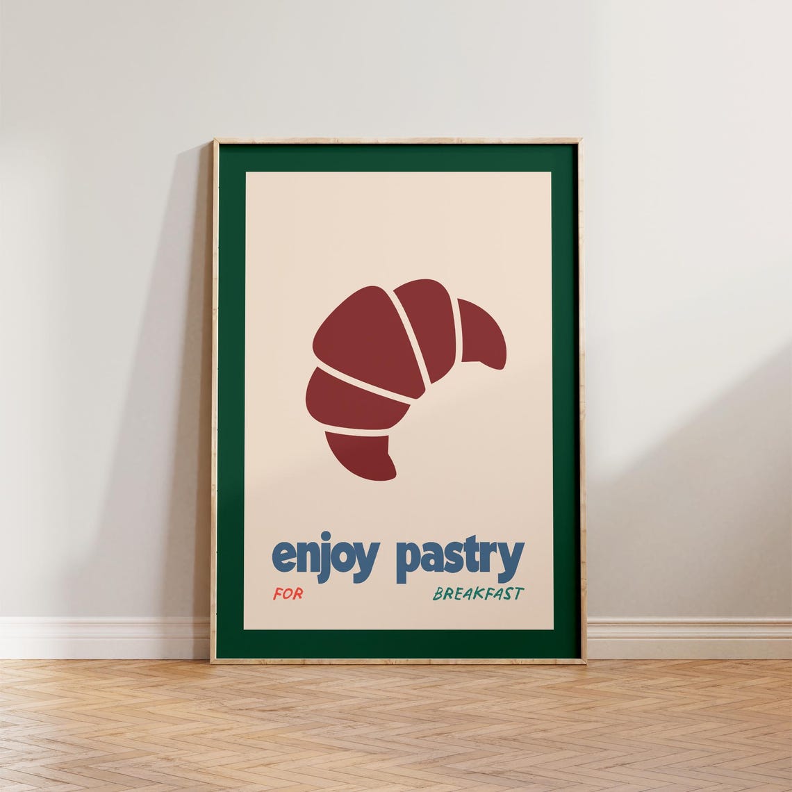 Enjoy Pastry For Breakfast Croissant Retro Kitchen Art Poster