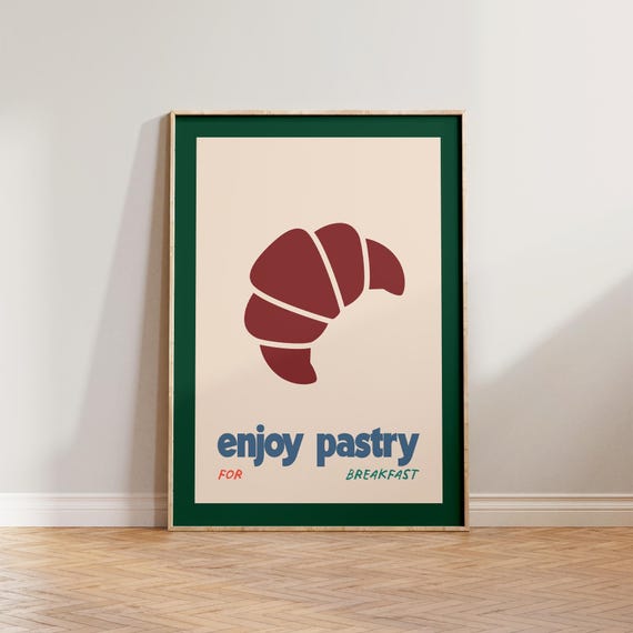 Retro Kitchen Wall Art Poster Mid Century Modern Print Enjoy Pastry For Breakfast Vintage Cafe Food Decor