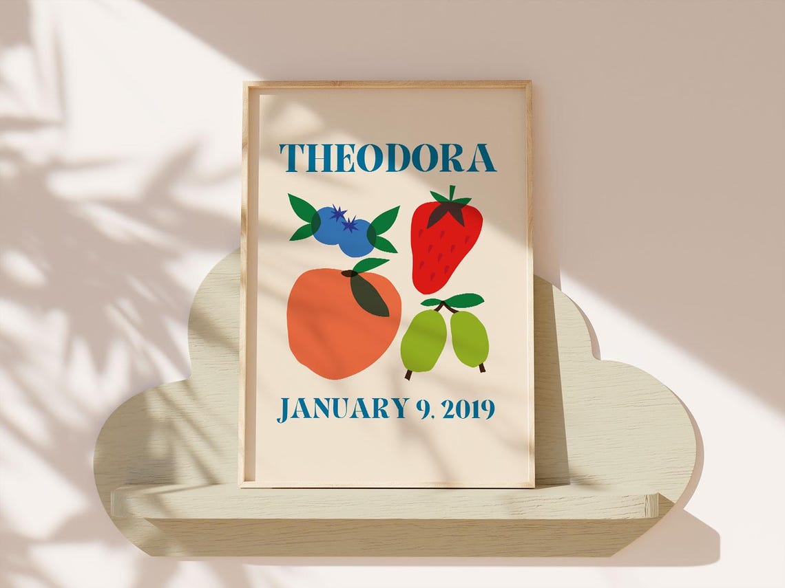 Theodora Personalized Name Birthdate Fruit Art Nursery Poster - Image 4