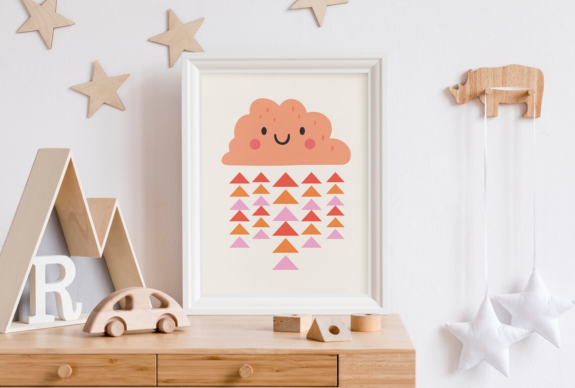 Cute Pink Nursery Rain Cloud Kids Room Poster - Image 5