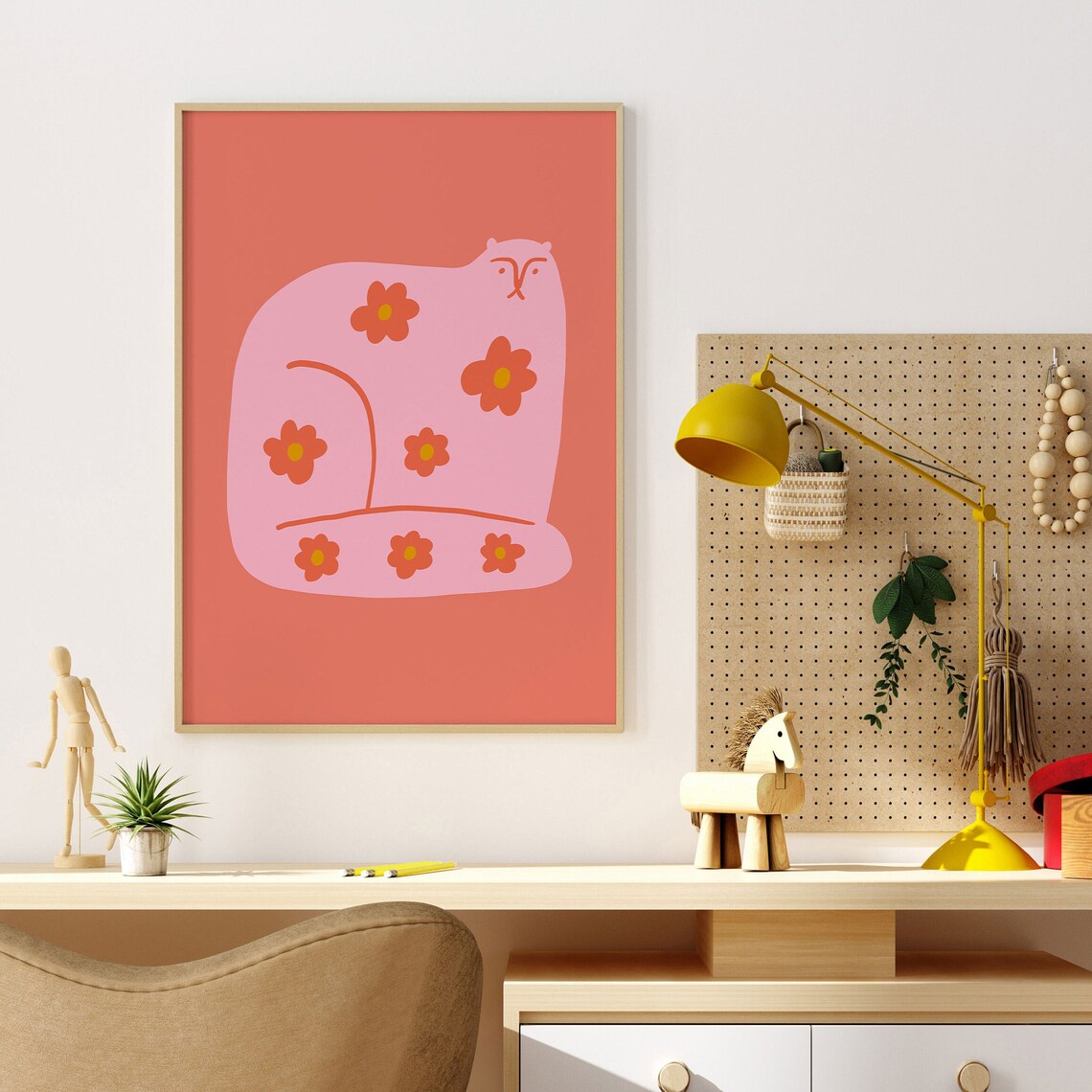 Whimsical Flower Cat Print, Retro Kids Decor - Image 4