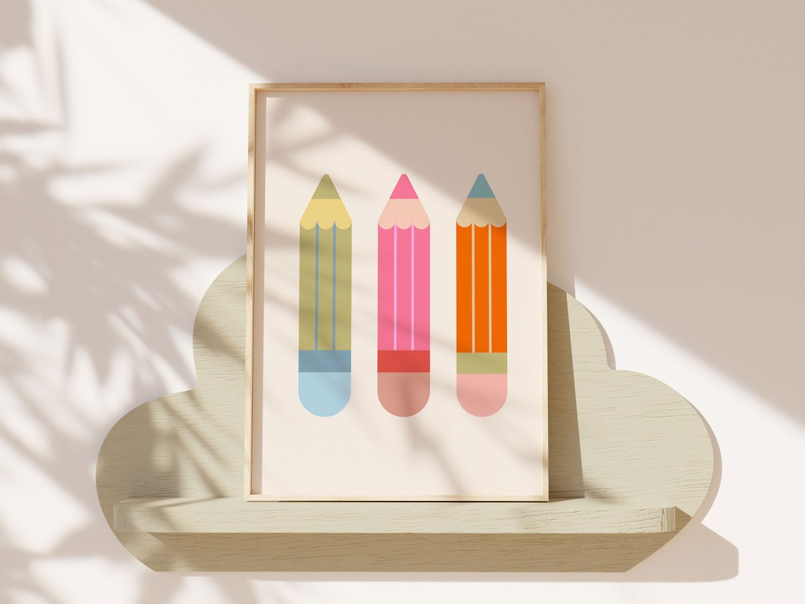 Three Colorful Pencils Kids Classroom Art Supply Wall Poster