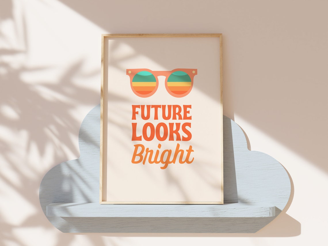 Future Looks Bright Retro Sunglasses Poster with Striped Lens Art