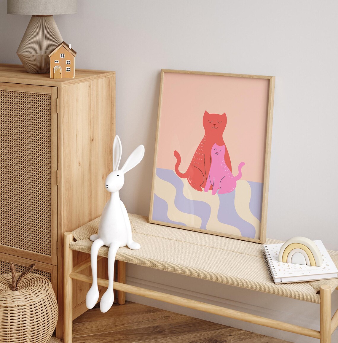 Pink Cat Print, Colorful Playroom Nursery Poster - Image 2