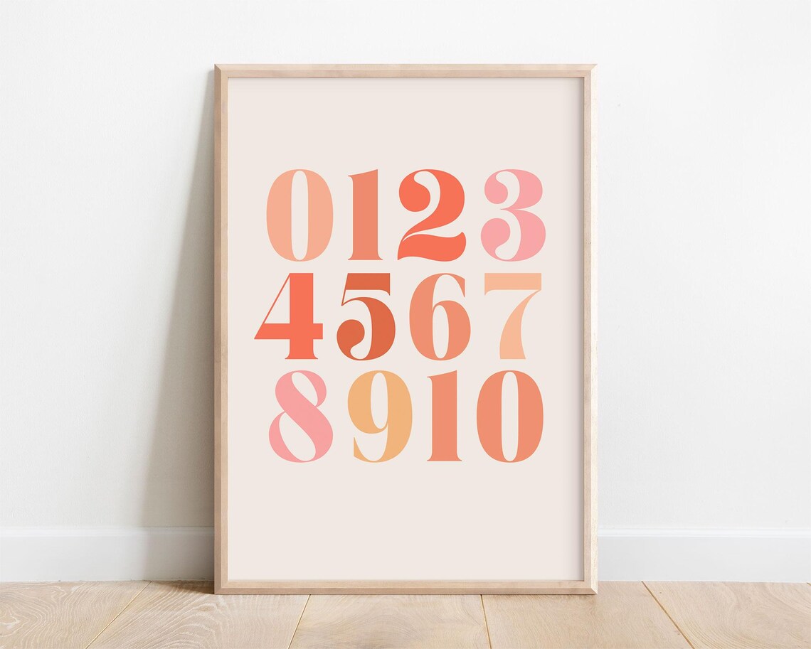 Peach Number Chart 0 To 10 Serif Style Kids Learning Wall Poster