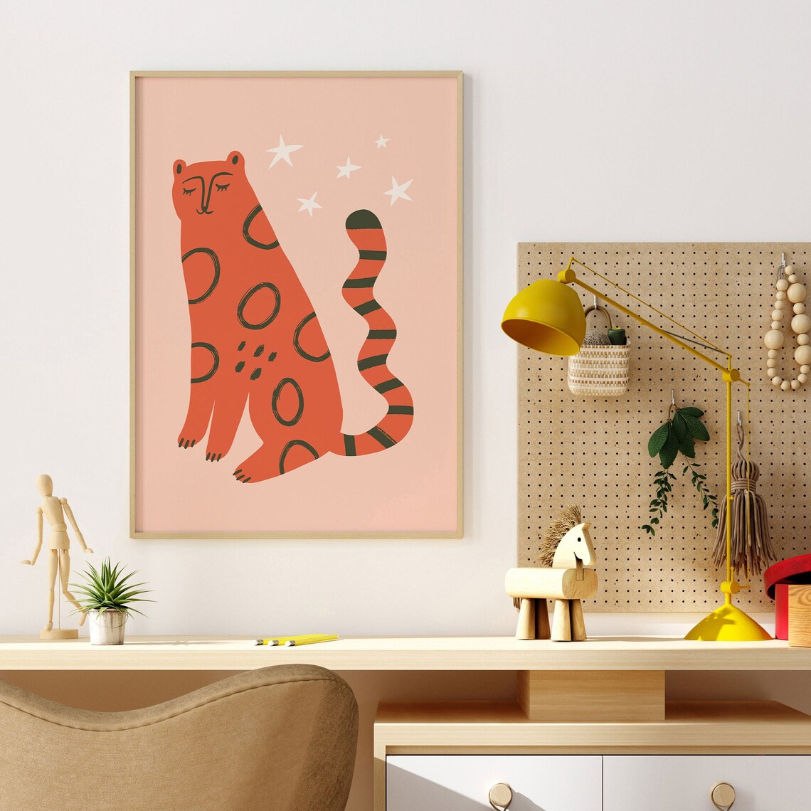 Orange Cat Print, Boho Kids Room Poster - Image 4