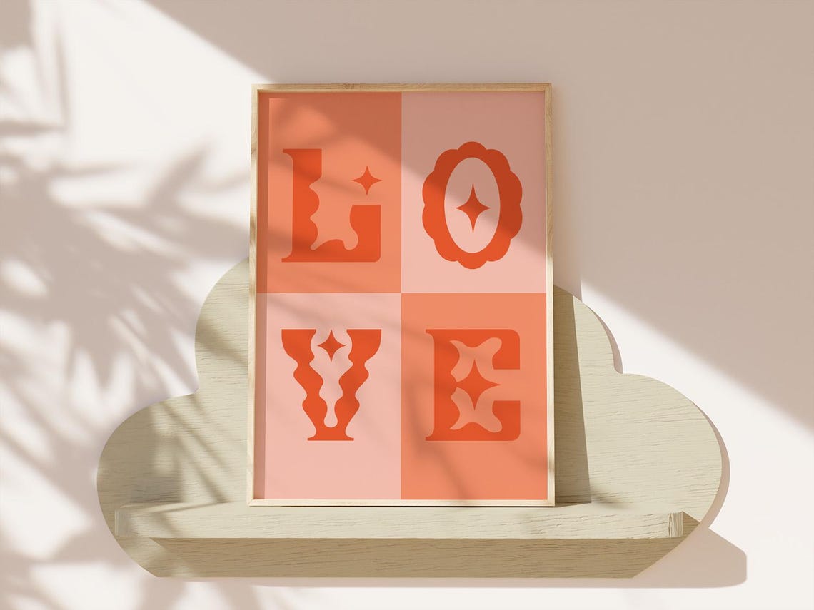 Love Decorative Letters Retro Orange Sunset Quote Decor Wall Art - Image 3