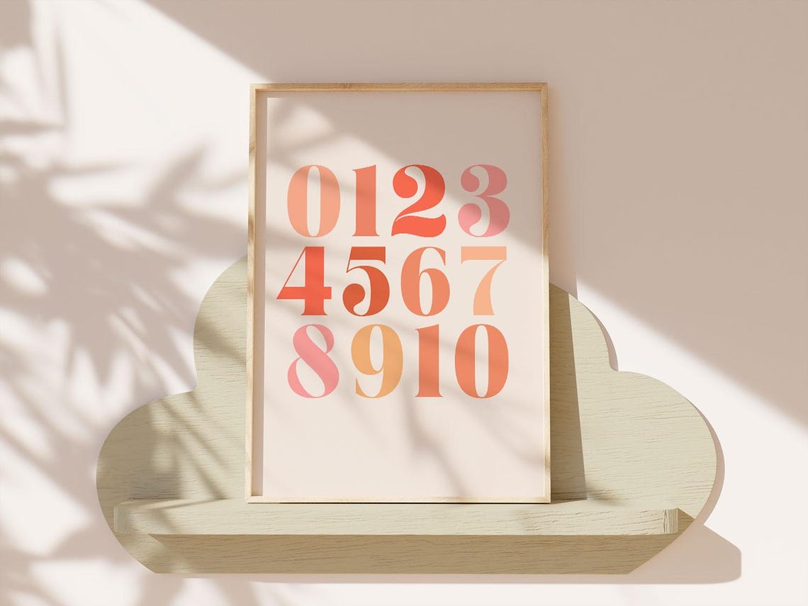Peach Number Chart 0 To 10 Serif Style Kids Learning Wall Poster - Image 3