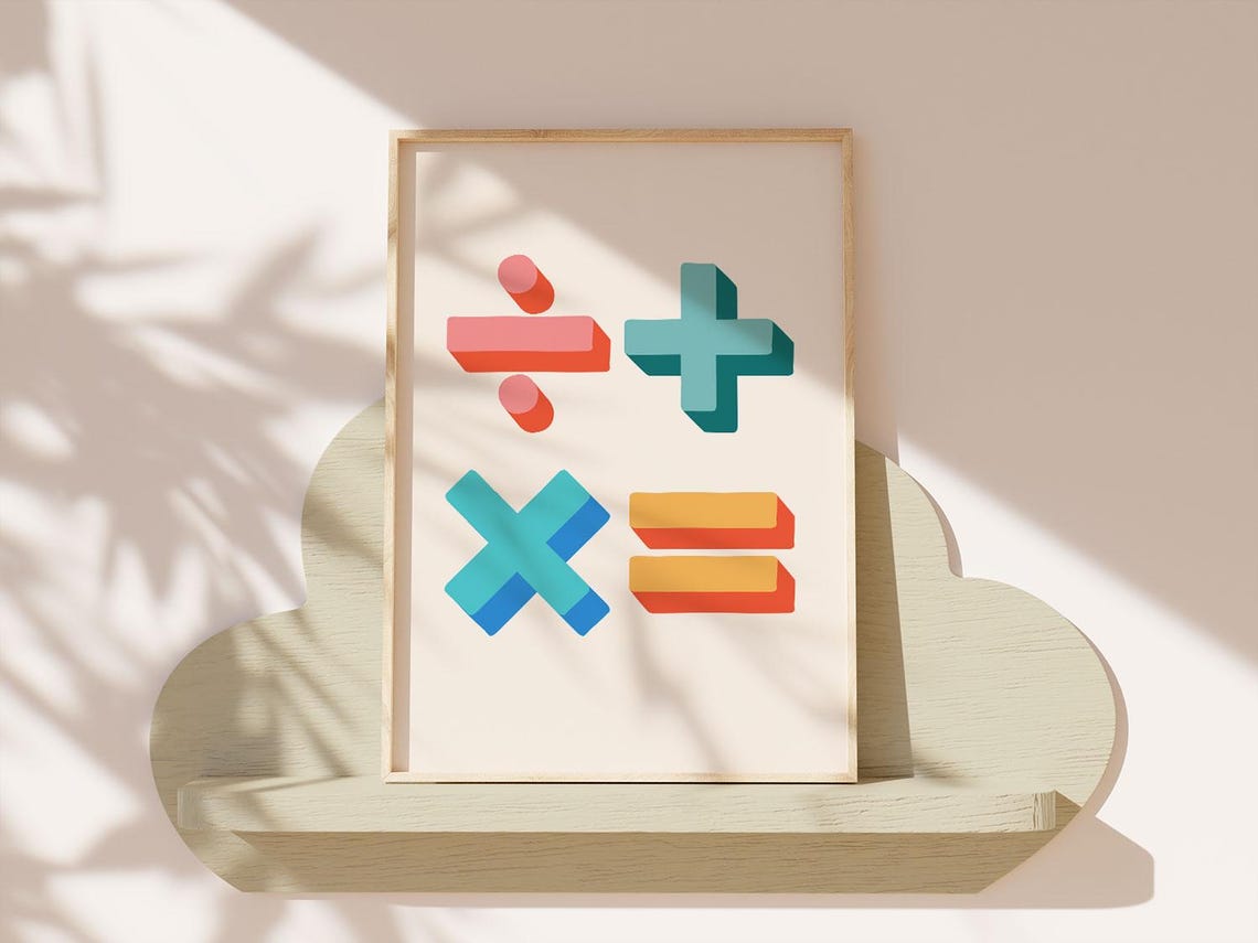 Bright Colorful Math Symbols Poster Kids Classroom Nursery Decor Art - Image 4