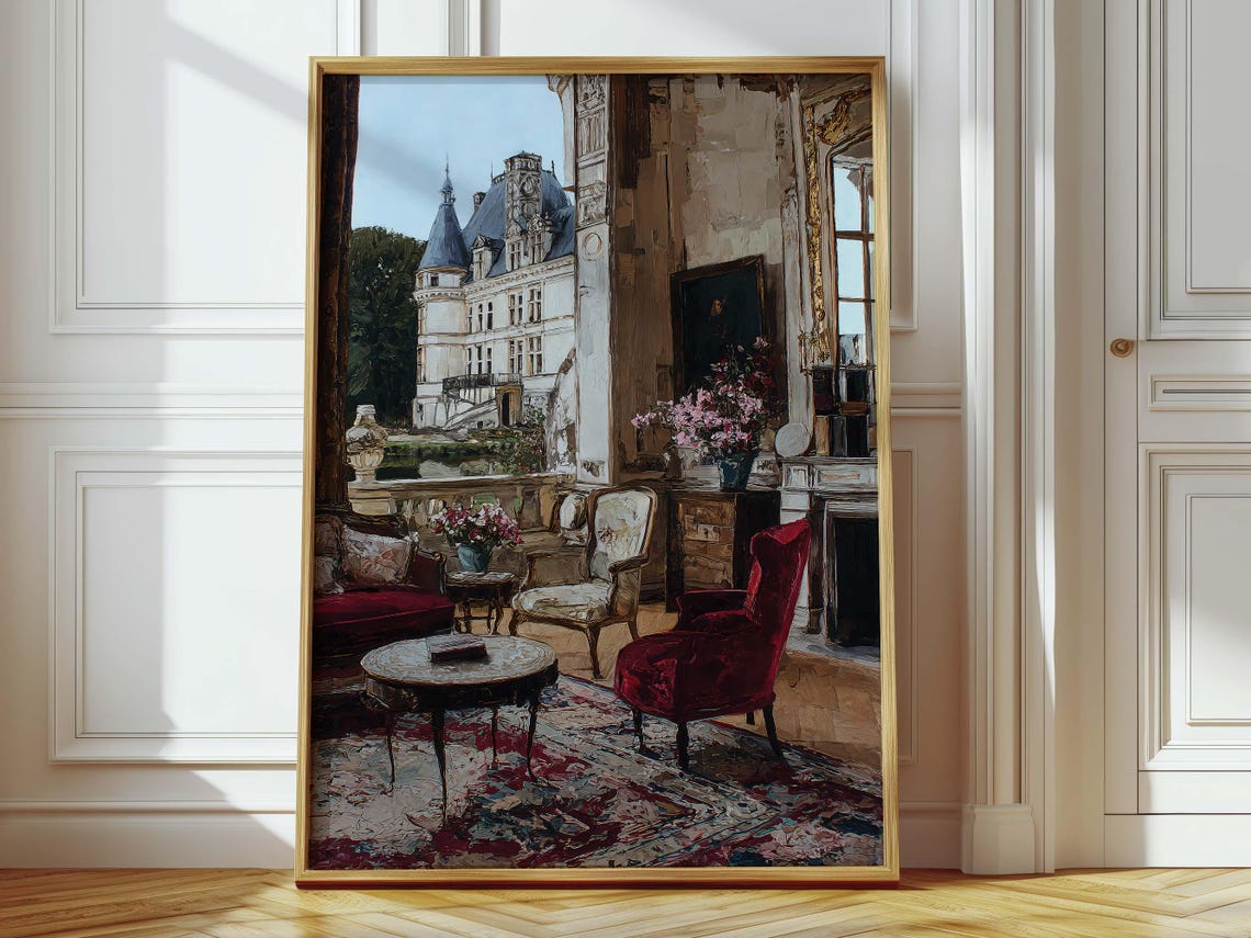 French Chateau Interior View Elegant Salon Art Vintage Style Poster