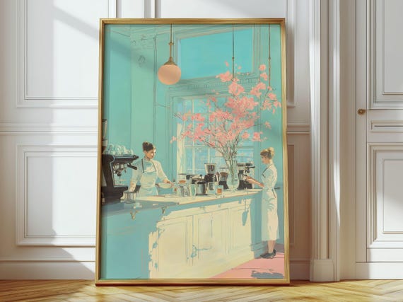 Rococo Cafe Print Elegant Barista Art Coquette Kitchen Decor Coffee Shop Wall