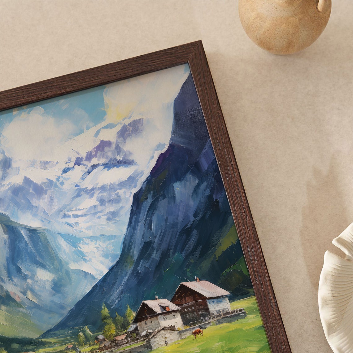 Swiss Alps Valley Cows Chalet Stream Mountain Landscape Poster - Image 4