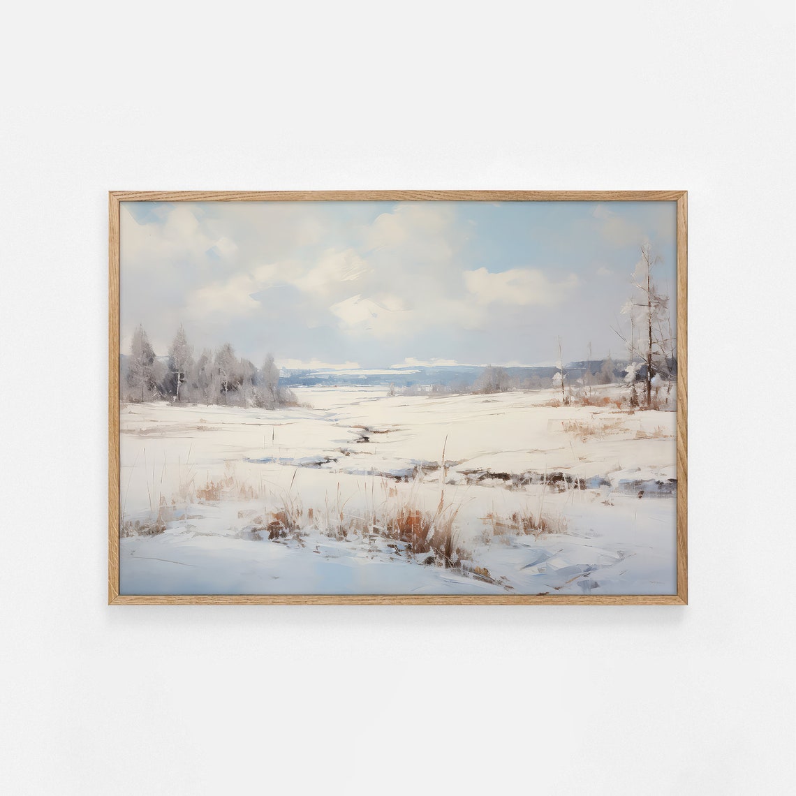 Bright Snowy Winter Field Soft Blue Sky Vintage Landscape Poster