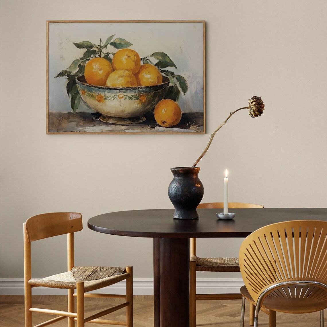 Orange Still Life Ceramic Bowl Vintage Citrus Fruit Painting Poster - Image 2