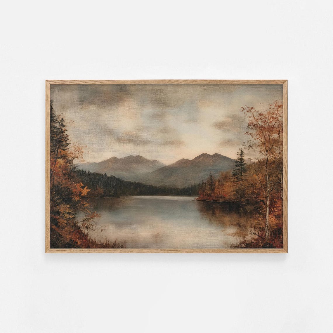 Moody Rustic Autumn Fall Lake Vintage Landscape Painting Poster