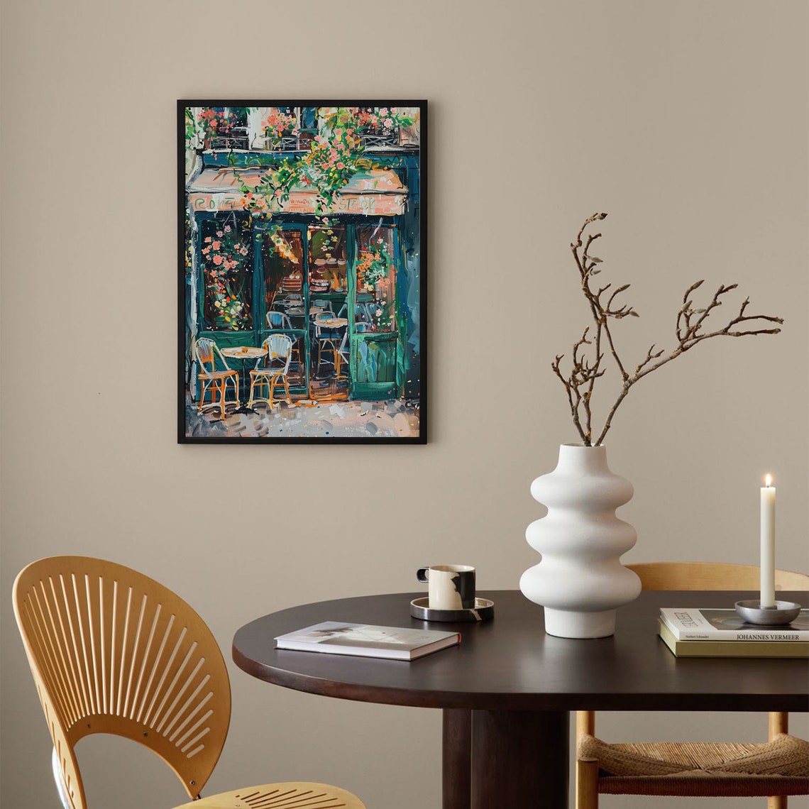 Paris Cafe Storefront Floral Awning Oil Painting Street Scene Poster - Image 4
