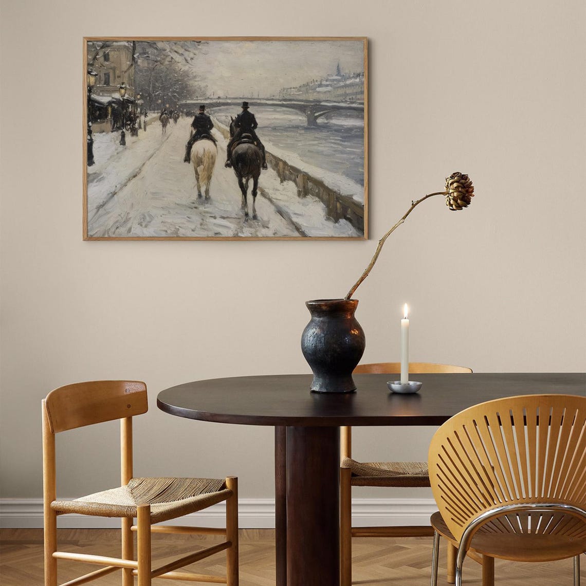 Two Horse Riders Snowy River Vintage Winter Impressionist Poster - Image 3