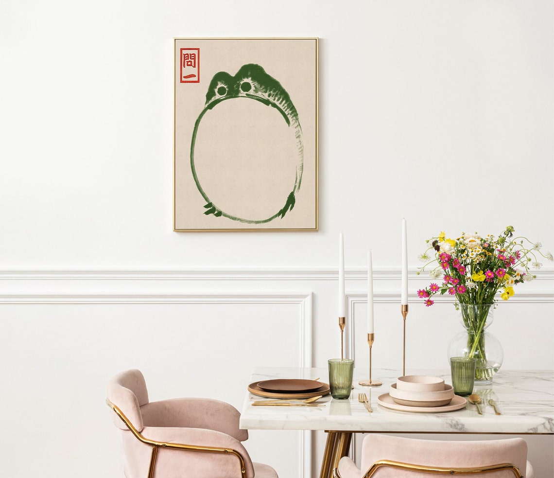 Japanese Vintage Round Frog Woodblock Red Seal Ink Art Poster - Image 3