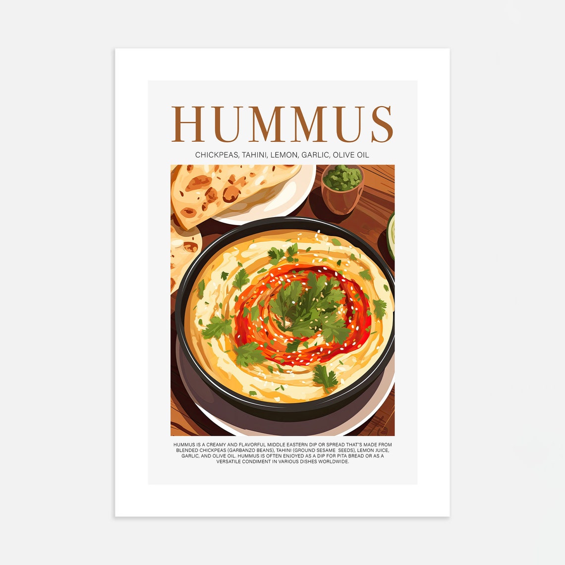 Hummus Middle Eastern Dip Retro Kitchen Food Illustration Poster - Image 4