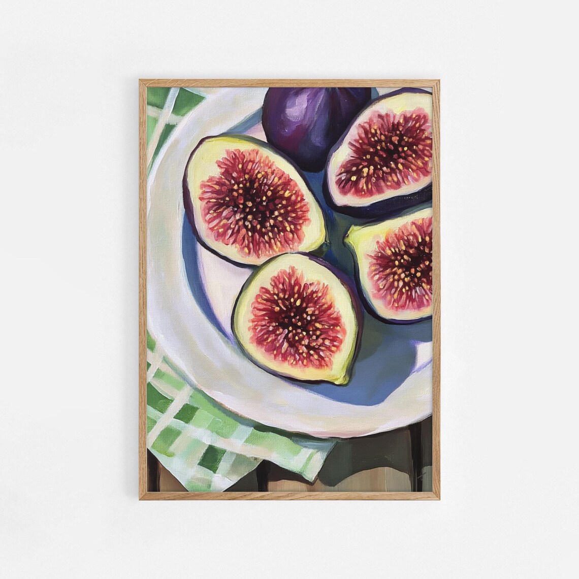 Ripe Figs On White Plate Colorful Fruit Still Life Painting Poster