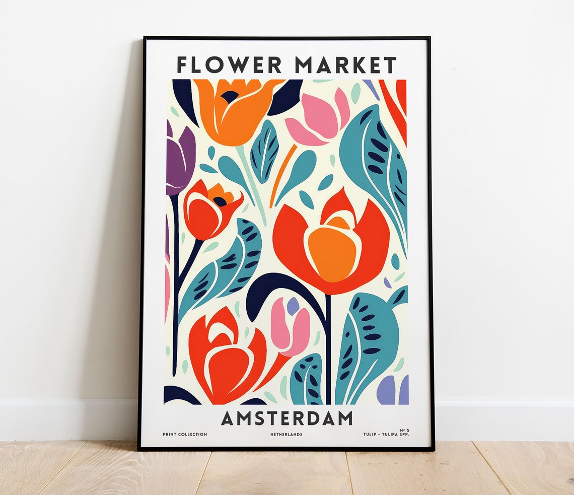 Amsterdam Flower Market Tulips Netherlands Colorful Floral Poster